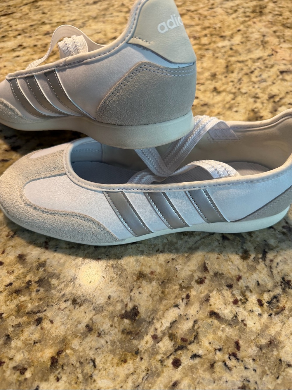 adidas White and Light Gray Slip-On Ballet Sneaker